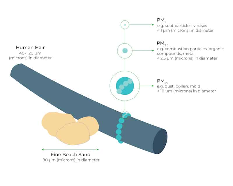 PM refers to a complex mixture of solids and aerosols of varying shape, size, and chemical composition