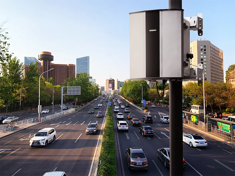 Air quality monitoring in a smart city where cars and other vehicles are seen on the road/highway