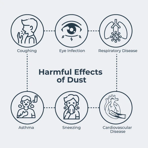 Various Harmful Effects of Dust explained with respective icons