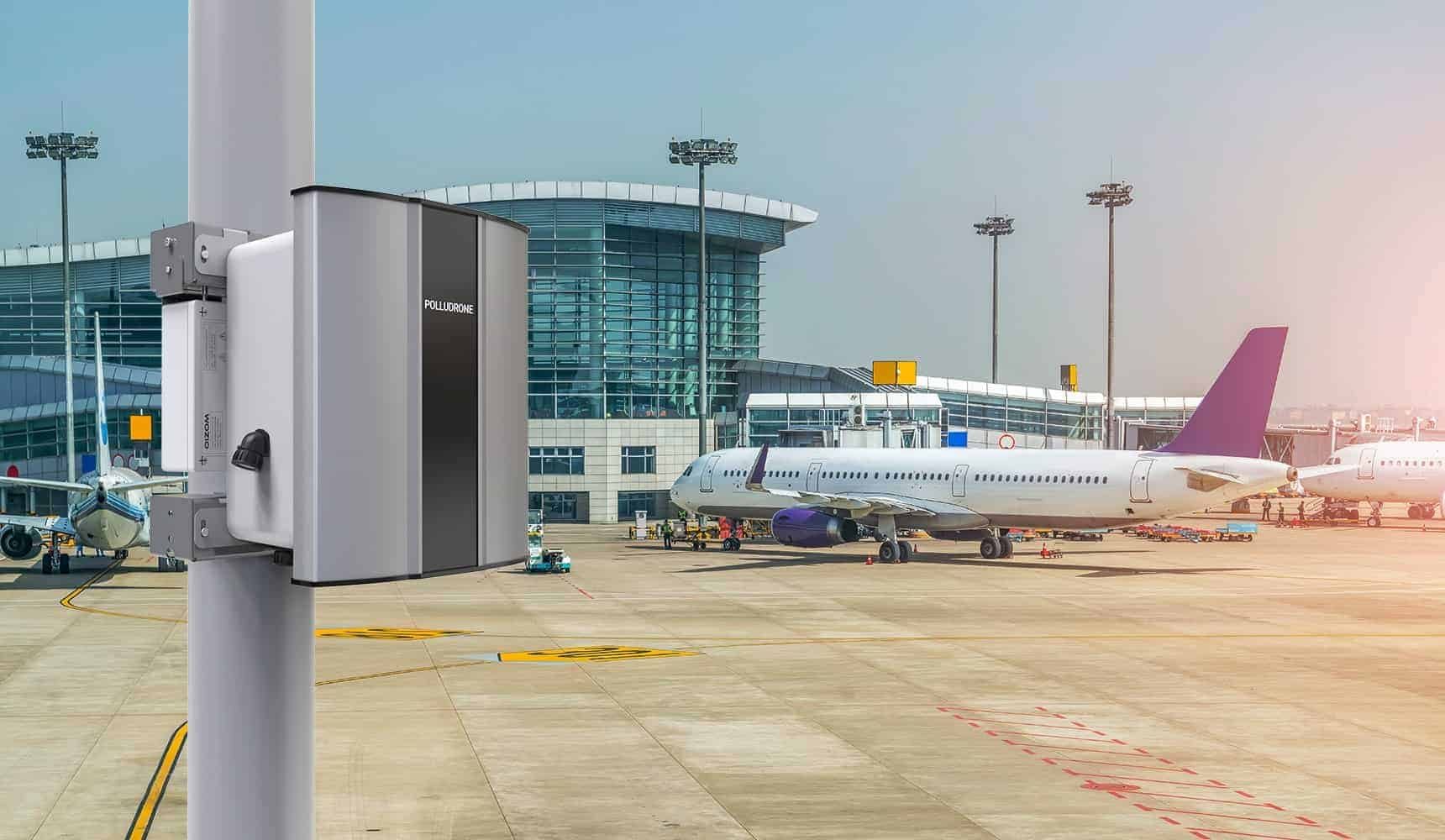 Polludrone Air Pollution Monitoring System can monitor airport pollution to aware travellers for taking precautionary actions.
